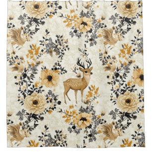 Vintage-Blumen-Rehkitz-Muster Duschvorhang