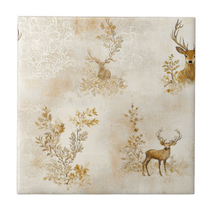 Vintage-Blumen-Rehkitz-Muster Fliese