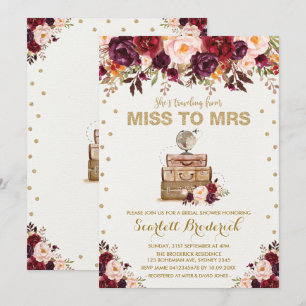 Vintage Blumen Reise Miss zu Mrs Marsala Gold Einladung