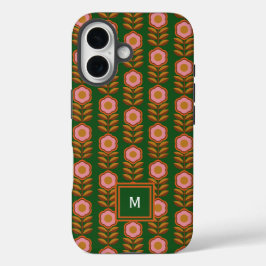 Vintage Blumen, rosa und grüne Retro iPhone 16 Hülle