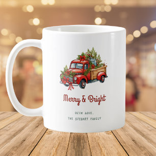 Vintage-Blumen-Rot-Weihnachts-LKW-Urlaubsgeschenk Kaffeetasse
