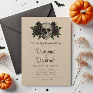 Vintage-Blumen-Schädel-Kostüme & Cocktail-Hallowee Einladung