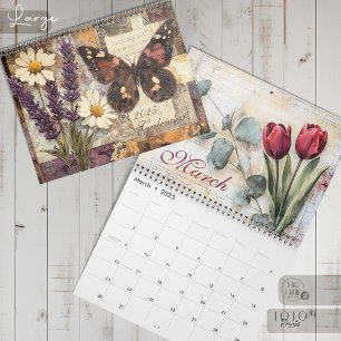 Vintage-Blumen-Schmetterlings-Kalender Kalender