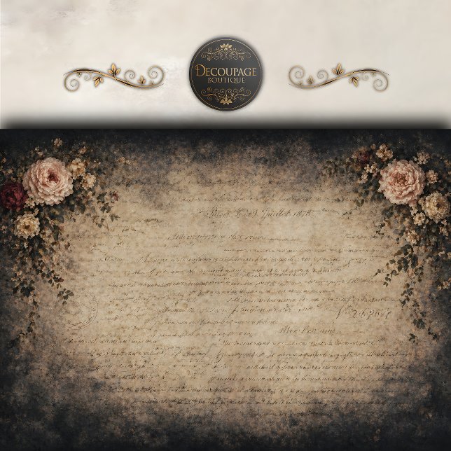 Vintage Blumen-Script-Hintergrund-Decoupage Seidenpapier (Vintage Floral Script Background Decoupage Tissue Paper)