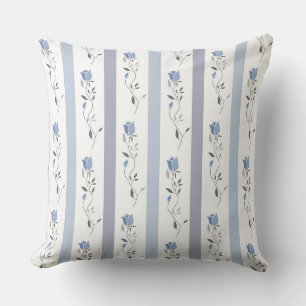Vintage-Blumen Streifenmuster weiß grau blau Kissen