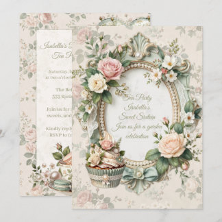 Vintage-Blumen-Teeparty-Süße-16-Einladung Einladung