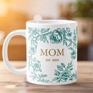 Vintage Blumen Toile De Jouy Grün Muttertag Jumbo-Tasse