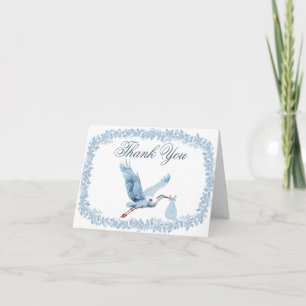 Vintage-Blumen-Toile-Rahmen Blaue Storch-Baby-Part Dankeskarte