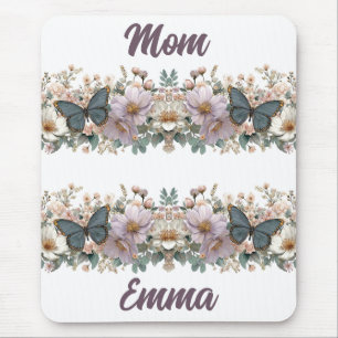 Vintage Blumen und grüner Schmetterling für Mama Mousepad