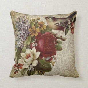 Vintage Blumen und Vögel Kissen