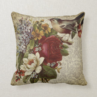 Vintage Blumen und Vögel Kissen