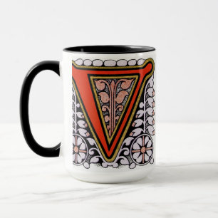 Vintage-Blumen- 'V' - Tasse