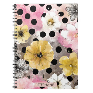 Vintage-Blumen-Wasserfarbe-Polka-Punkt-Kunst (3) Notizblock