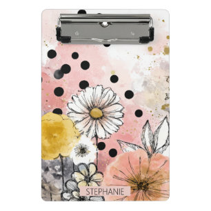 Vintage Blumen-Wasserfarbe-Polka-Punkt-Kunst Mini Klemmbrett