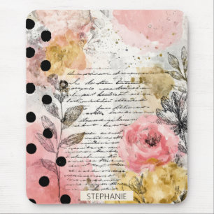 Vintage-Blumen-Wasserfarbe-Script-Polka-Dot-Kunst Mousepad