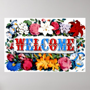Vintage-Blumen-Willkommensposter-Druck Poster
