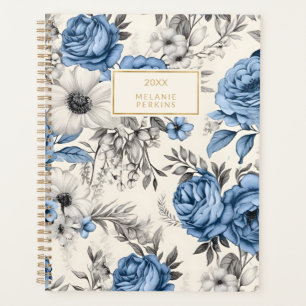 Vintage Blumenantik Blaues Creme Wildblume Planer