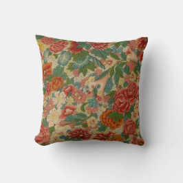 Vintage Blumenantik in Rot, Grün und Gold Kissen