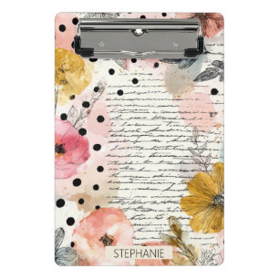 Vintage Blumenaquarell-Script-Polka-Dot-Kunst (3) Mini Klemmbrett