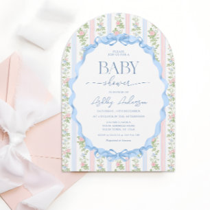 Vintage Blumenbaby-Dusche Rosa und Blau Einladung