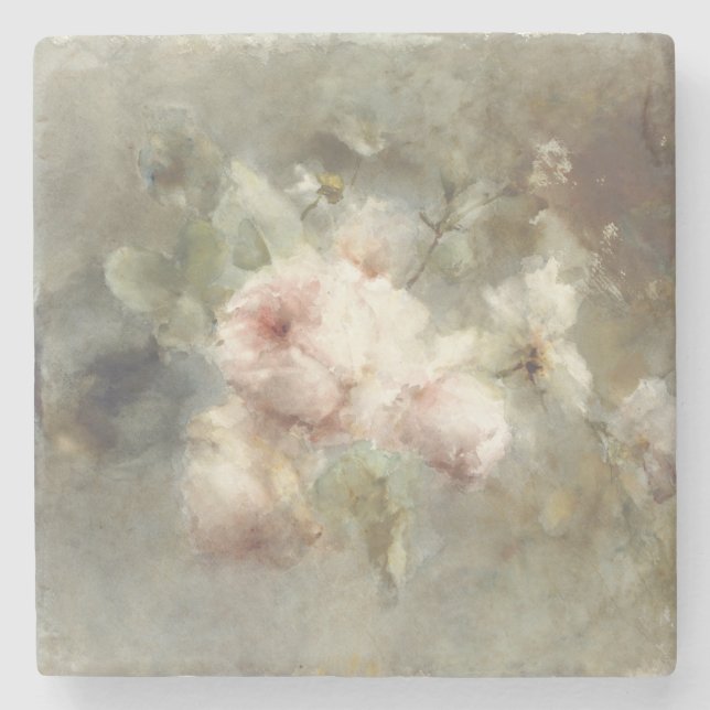 Vintage Blumenbemalung Steinuntersetzer (Vorderseite)