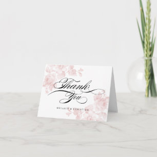 Vintage Blumenblush Pink Script Foto Hochzeit Dankeskarte
