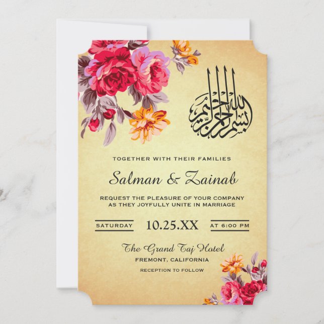 Vintage Blumenbouquet Islamische Hochzeit Einladun Einladung (Vorderseite)