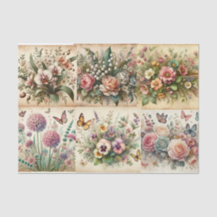 Vintage BlumenBouquet und Schmetterlinge Dekoupage Seidenpapier