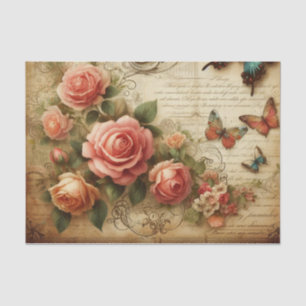 Vintage BlumenBouquet und Schmetterlinge Dekoupage Seidenpapier