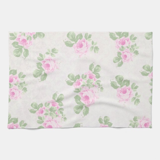 Vintage Blumenchicrosa-Rosen Küchentuch (Horizontal)