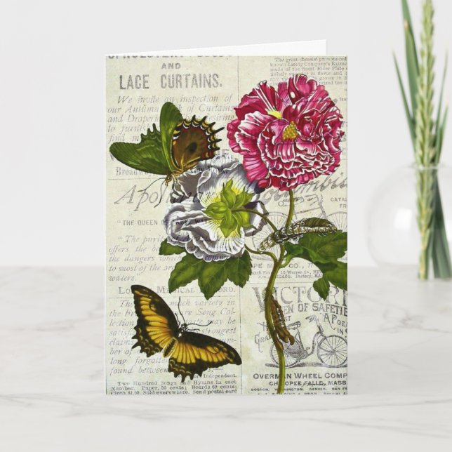 Vintage BlumenCollage, Geburtstag Karte (Vorderseite)