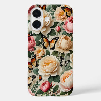 Vintage BlumenCollage mit Schmetterlingen und Rose iPhone 16 Hülle