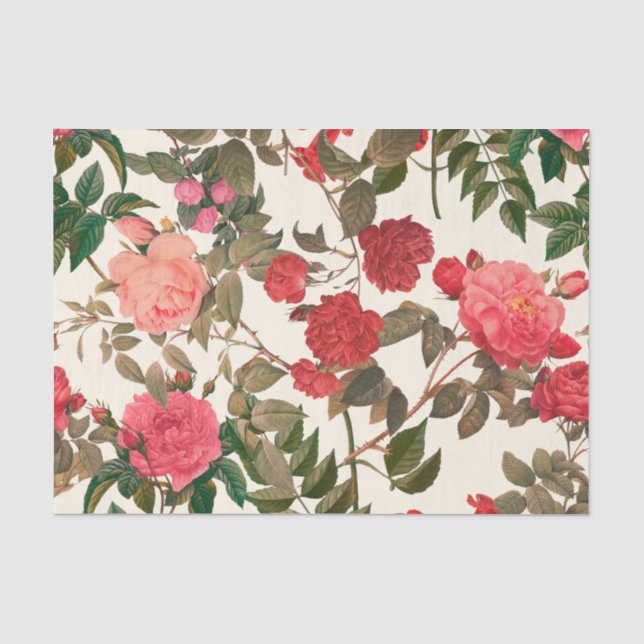 Vintage Blumencreme Rosengarten Seidenpapier (Vorderseite)
