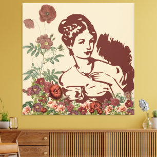 Vintage Blumendame Leinwanddruck