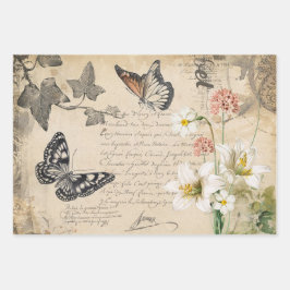 Vintage Blumendekoupage Geschenkpapier Set