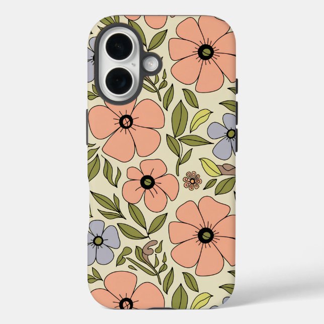 Vintage Blumenfantasie iPhone 16 Hülle (Rückseite)