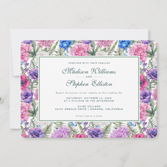 Vintage Blumenfarbe| Hochzeit Einladung (Vorderseite)