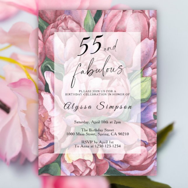 Vintage Blumenfeier 55. Geburtstagsparty Einladung (Von Creator hochgeladen)
