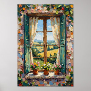 Vintage-Blumenfenster Cottage-Kunst Poster