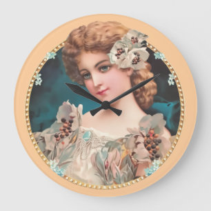 Vintage Blumenfrau Große Wanduhr