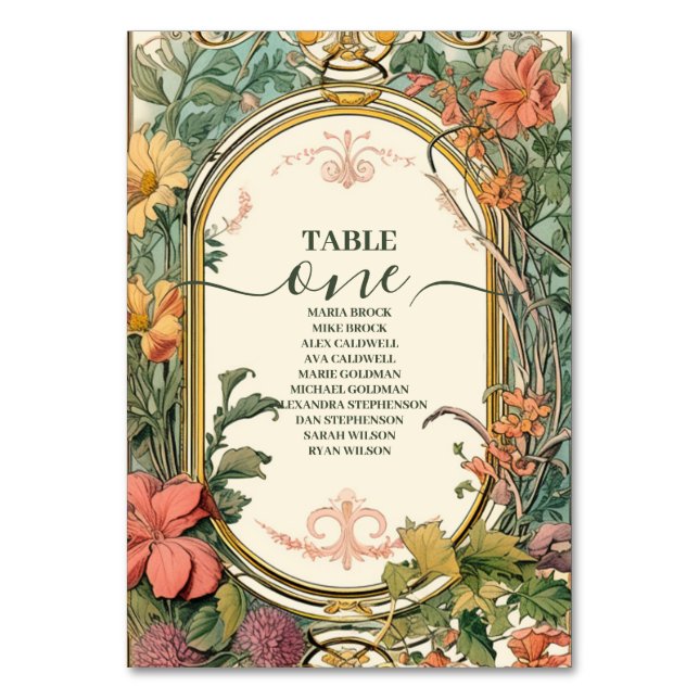 Vintage Blumenfreude im Jugendstil Tischnummer (Vorderseite)