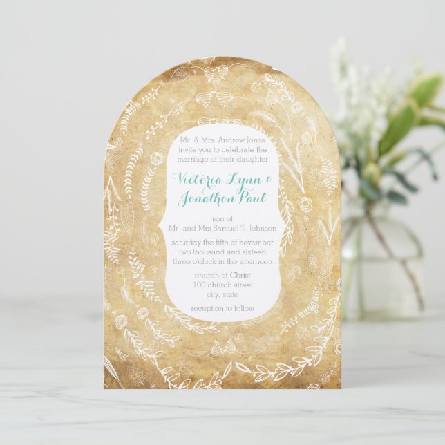 Vintage Blumengarland Hay Bale Wedding Einladung (Stehend Vorderseite)