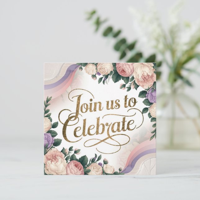 Vintage Blumengeburt Einladung (Stehend Vorderseite)