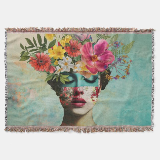 Vintage Blumengemälde  Decke (Vorderseite)