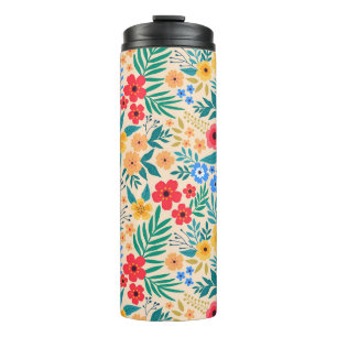 Vintage, blumengeschmückte Blume. Thermosbecher