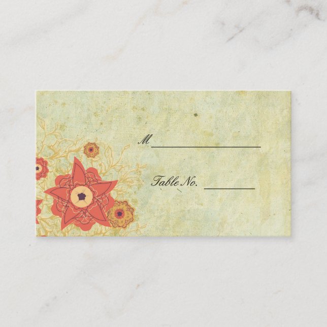 Vintage blumengeschmückte Hochzeitsplätze Platzkarte (Vorderseite)