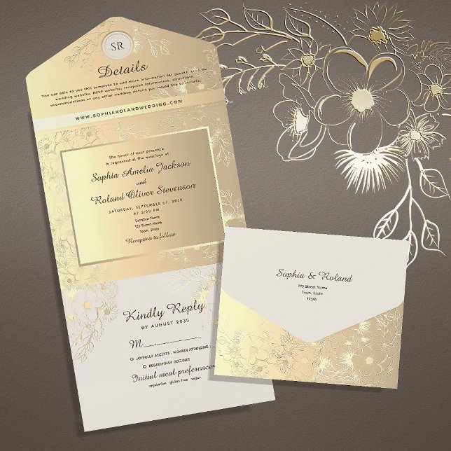Vintage Blumengoldhochzeit All In One Einladung (Von Creator hochgeladen)