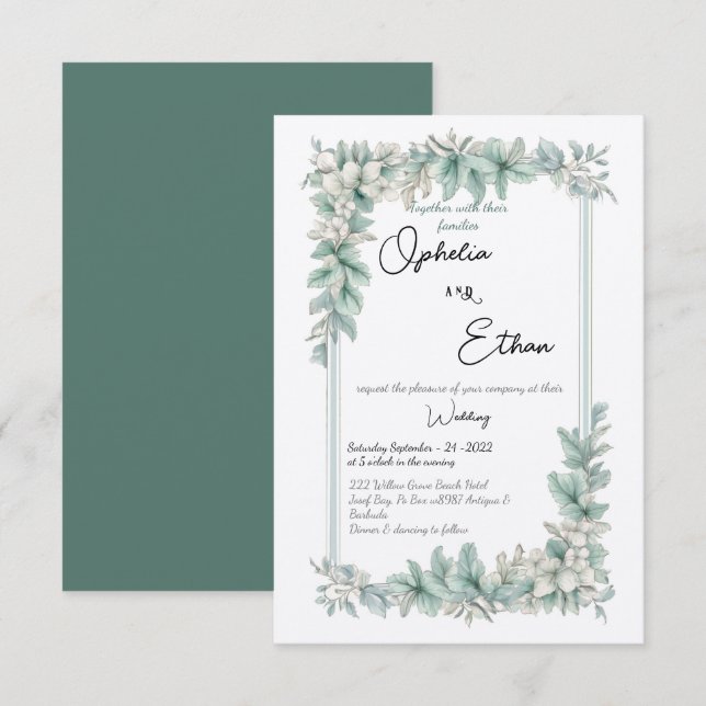 Vintage Blumengrenze, Einladung zur Hochzeit (Vorne/Hinten)