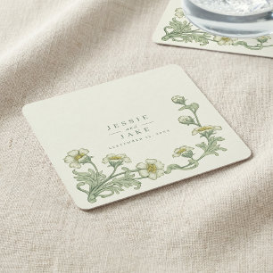 Vintage Blumengrenze Hochzeit klassischer Jugendst Rechteckiger Pappuntersetzer
