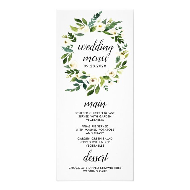 Vintage Blumengrün Elfenbeinküche Hochzeitskarte Werbekarte (Vorne)